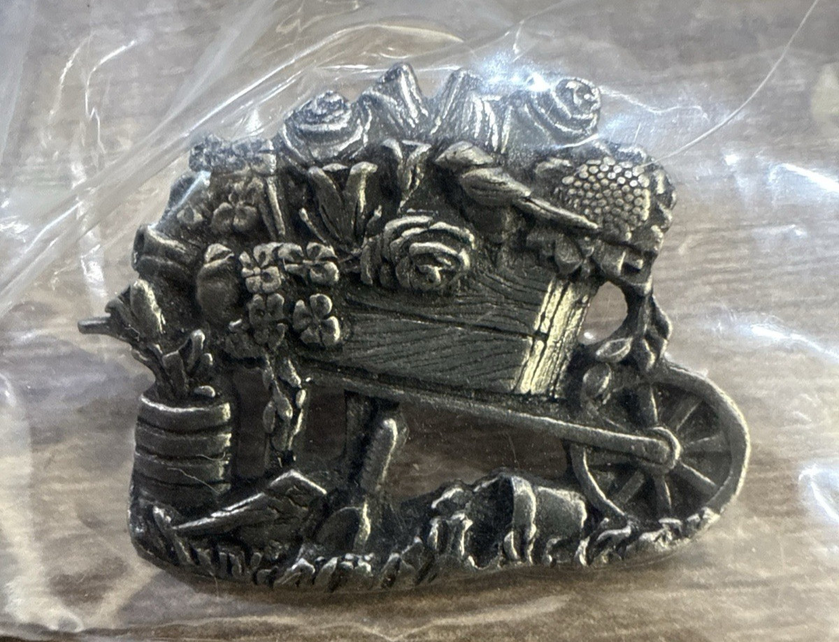 Birds and Blooms Limited Edition 2001 Silver Tone Flowers In Cart Brooch Pin
