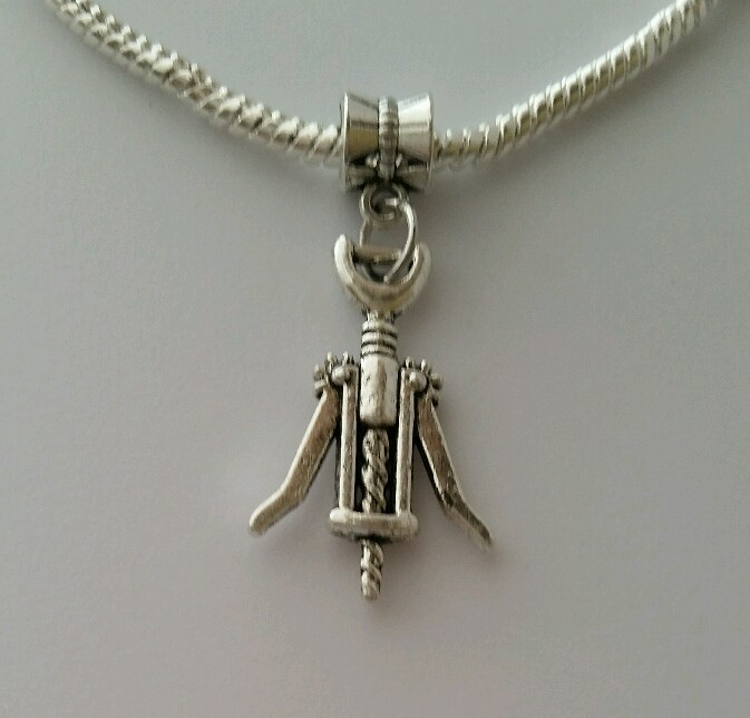 Corkscrew Wine Bottle Opener Dangle Bead for Silver European Charm Bracelet