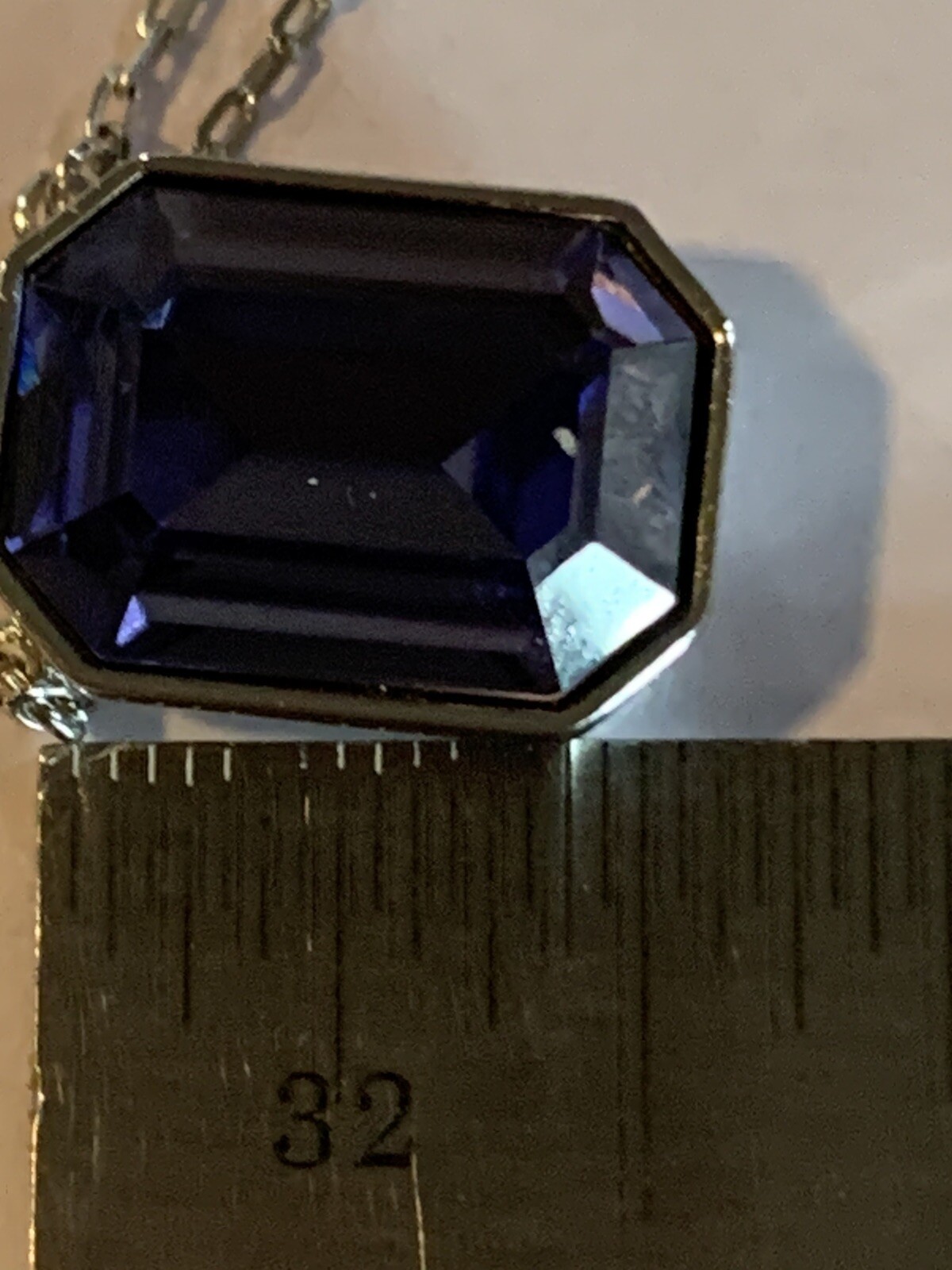 Swarovski Purple Rhodium Plated Square Crystal Necklace 16 In With 2In Extension