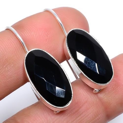 Black Onyx Gemstone Silver Handmade Earring 1.09″ A67