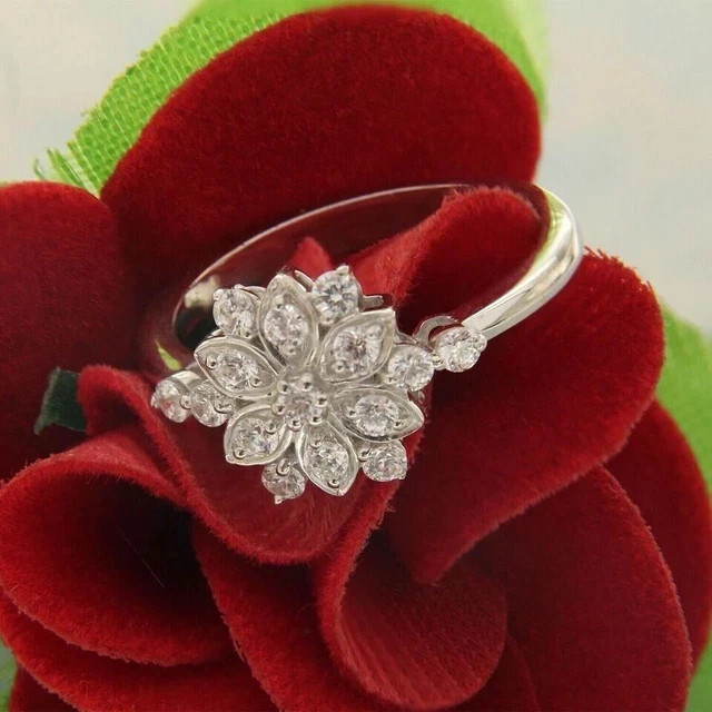 2Ct Round Cut Moissanite Cluster Engagement Ring 14K White Gold Plated