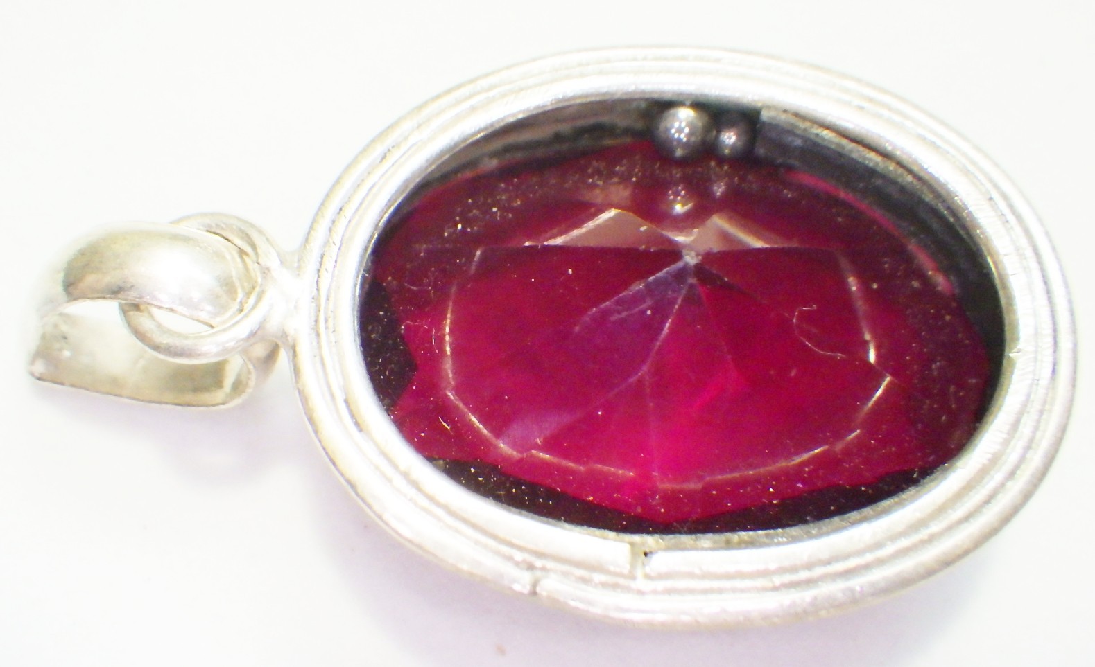 Gorgeous Signed Large Dark Red Oval Bezel-Set Crystal Pendant 1 7/8 x 1″