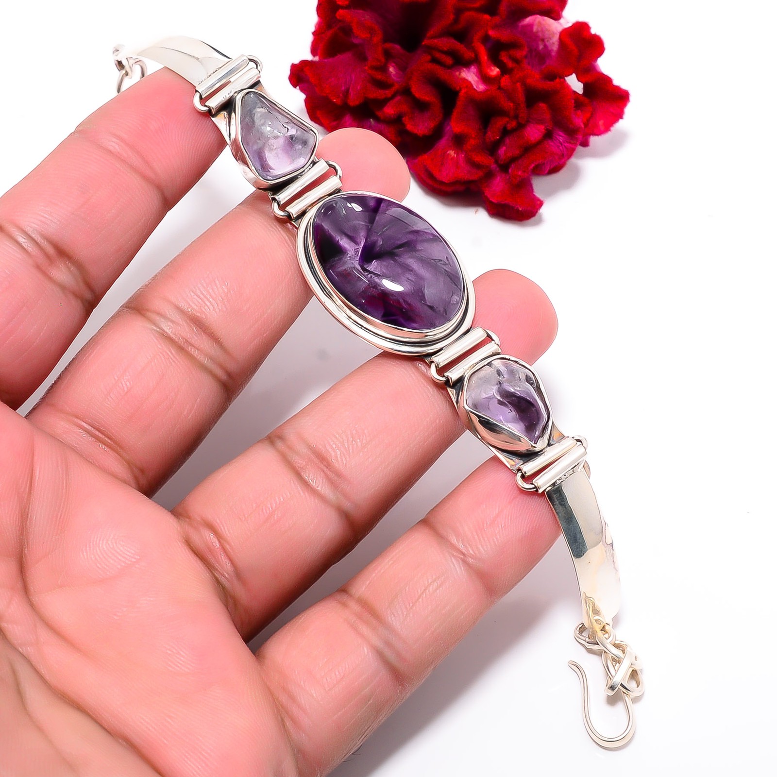 Trapiche Amethyst – Brazil 925 Sterling Silver Handmade Bracelet 7.99″ B10010955