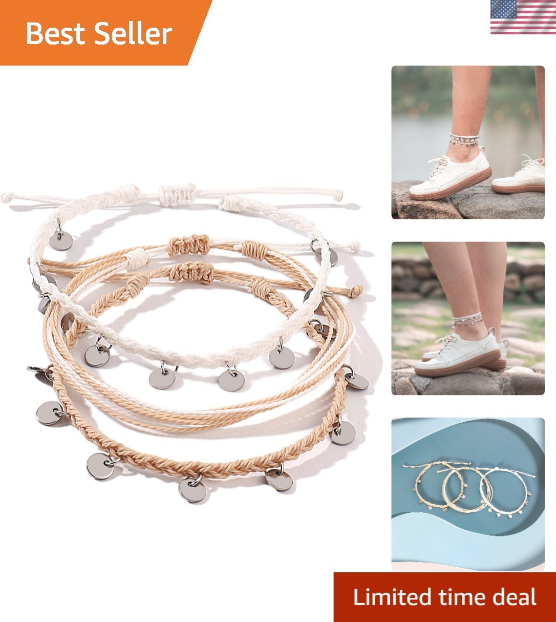 Boho Waterproof Coin Anklet Set – Adjustable Handcrafted Beach Jewelry for Women
