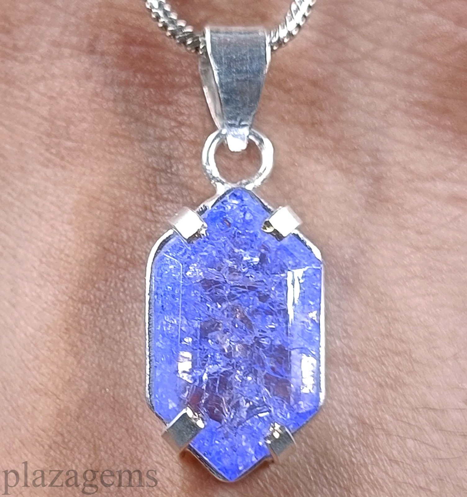 EGL Certified 32.00 Ct Blue Tanzanite Fancy Cut Pendant 925 Silver Chain “5NSP