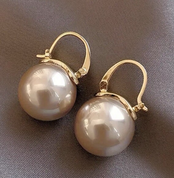 Classic Gold Plated Champagne Pearl Earrings
