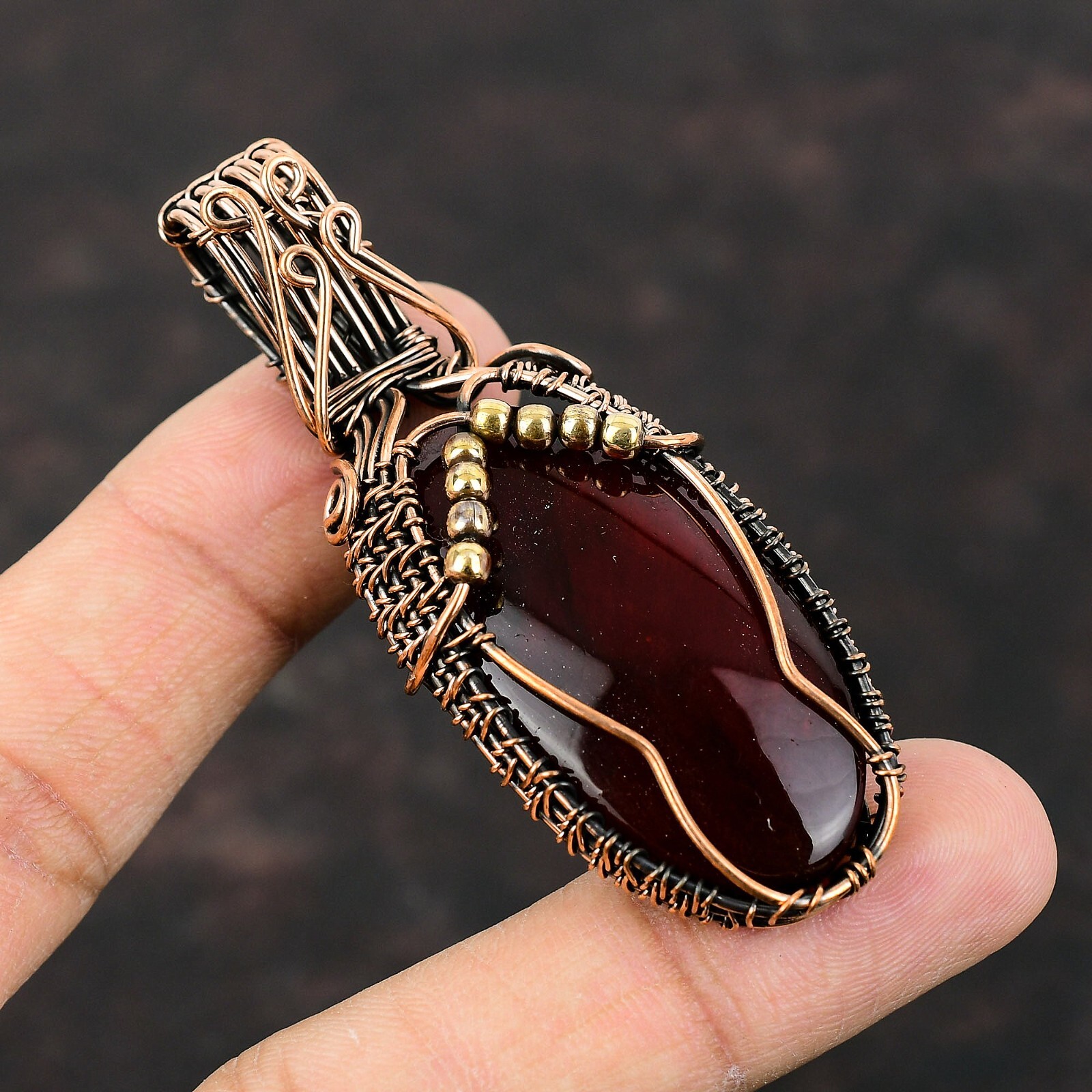 Red Fire Labradorite Jewelry Copper Gift For Mum Wire Wrapped Pendant 2.76″