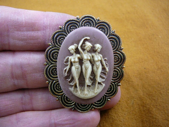 (CM70-31) THREE MUSES Graces Women goddesses mauve CAMEO Pin Pendant Jewelry