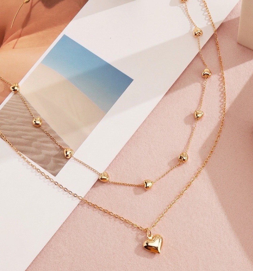 Dainty Layered Heart Necklace Gold Plated Multilayer Pendant Choker Gift