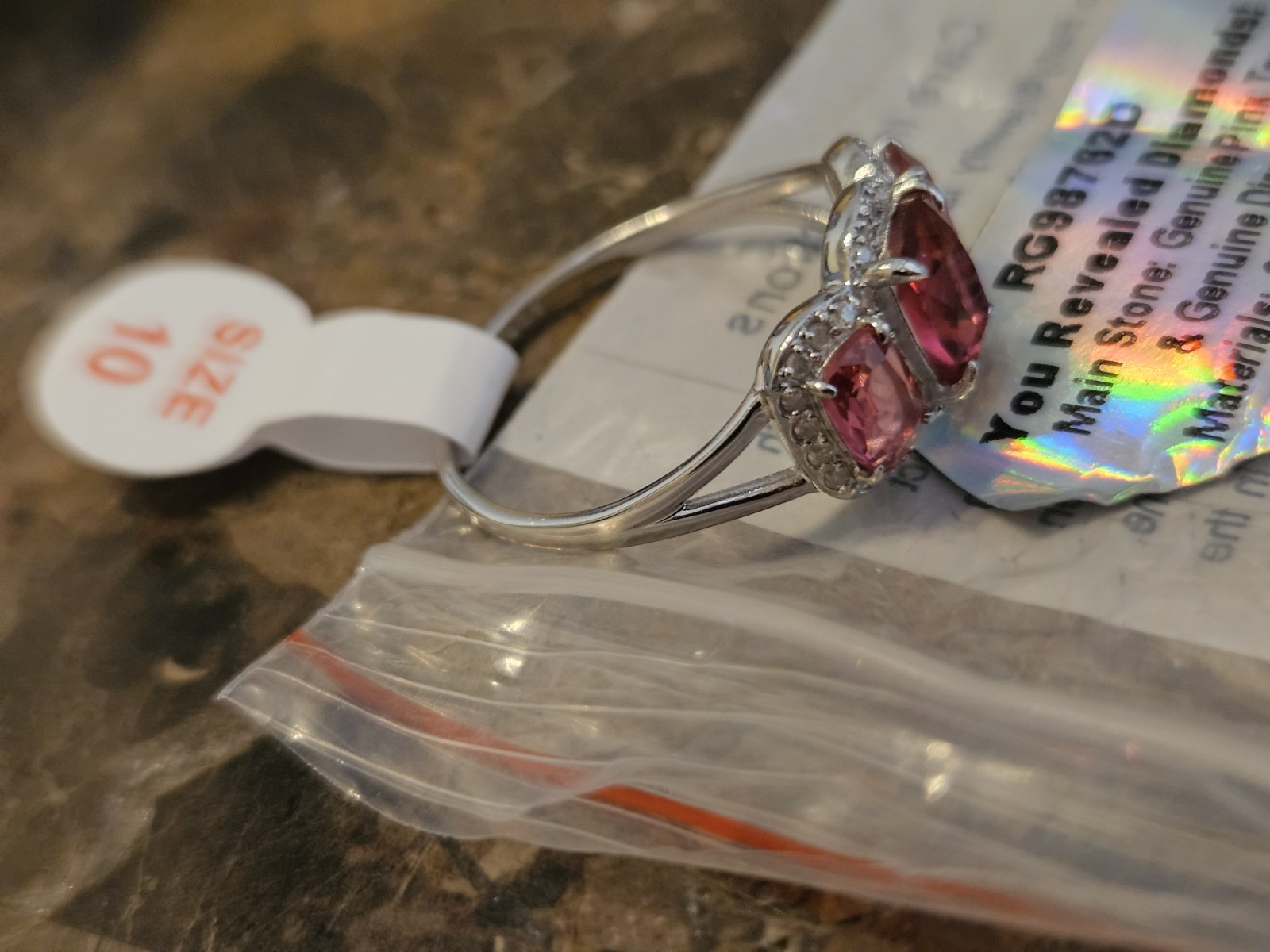 Bomb Party You Revealed Diamonds Ring Size 10 Pink Topaz & Diamonds On Sterling