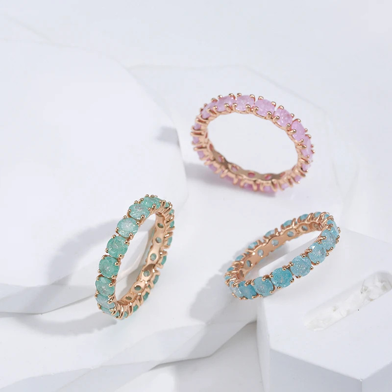 Geometric Ring Round Zircon Tension Setting Wedding Band Women Jewelry
