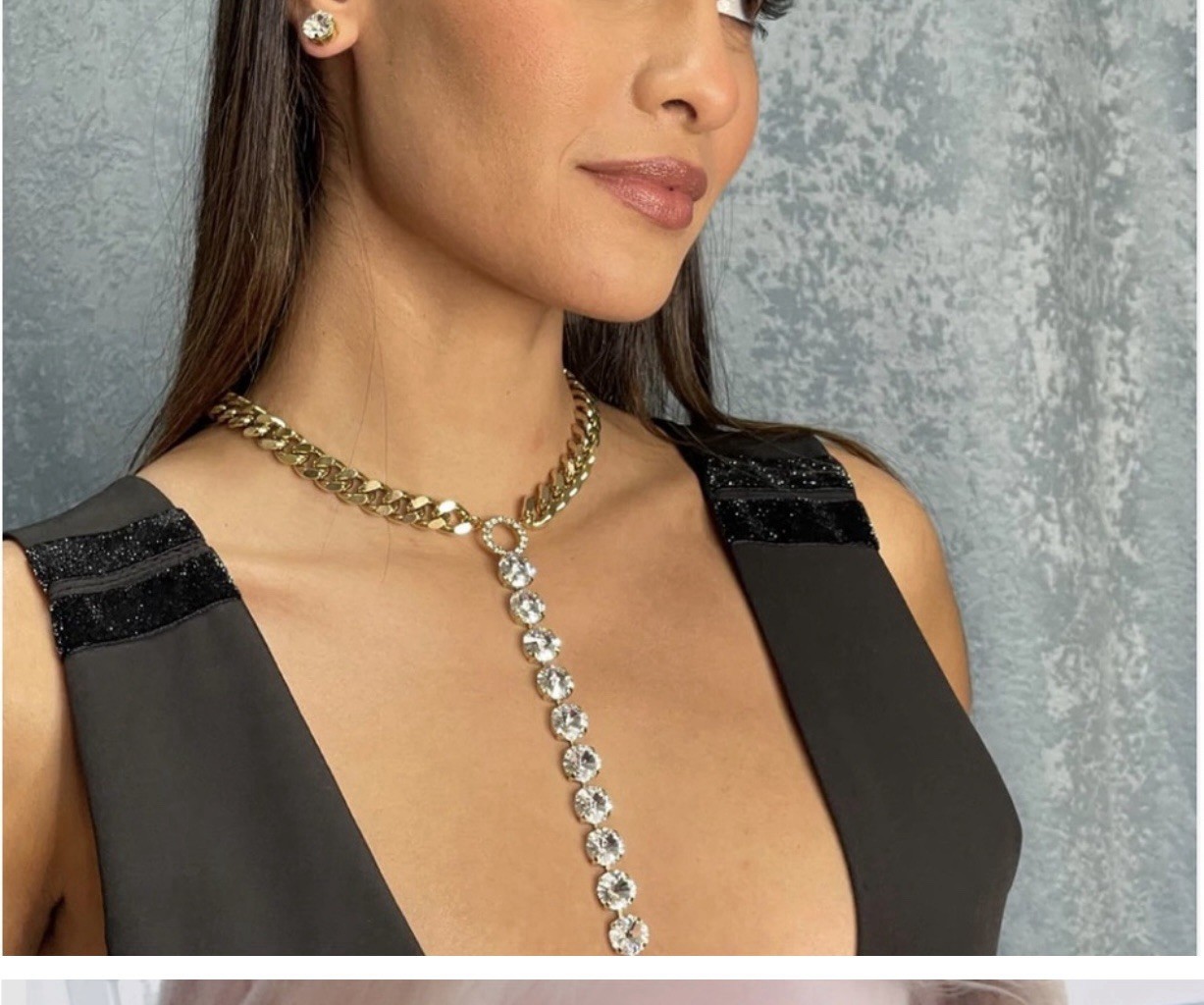 Statement Y Crystal Necklace Gold Chain Chunky