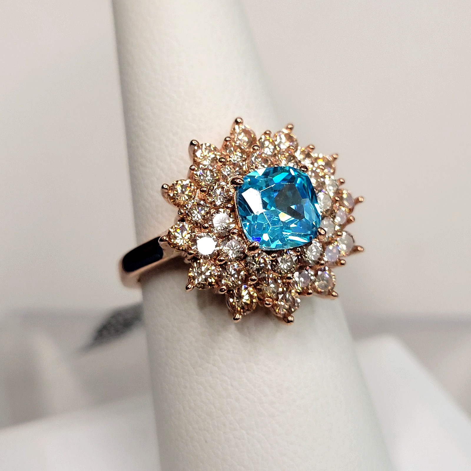 JTV FZN-925 Rose Gold over Sterling Silver Bella Luce Blue Ring sz-8 CZ 6.2g NEW