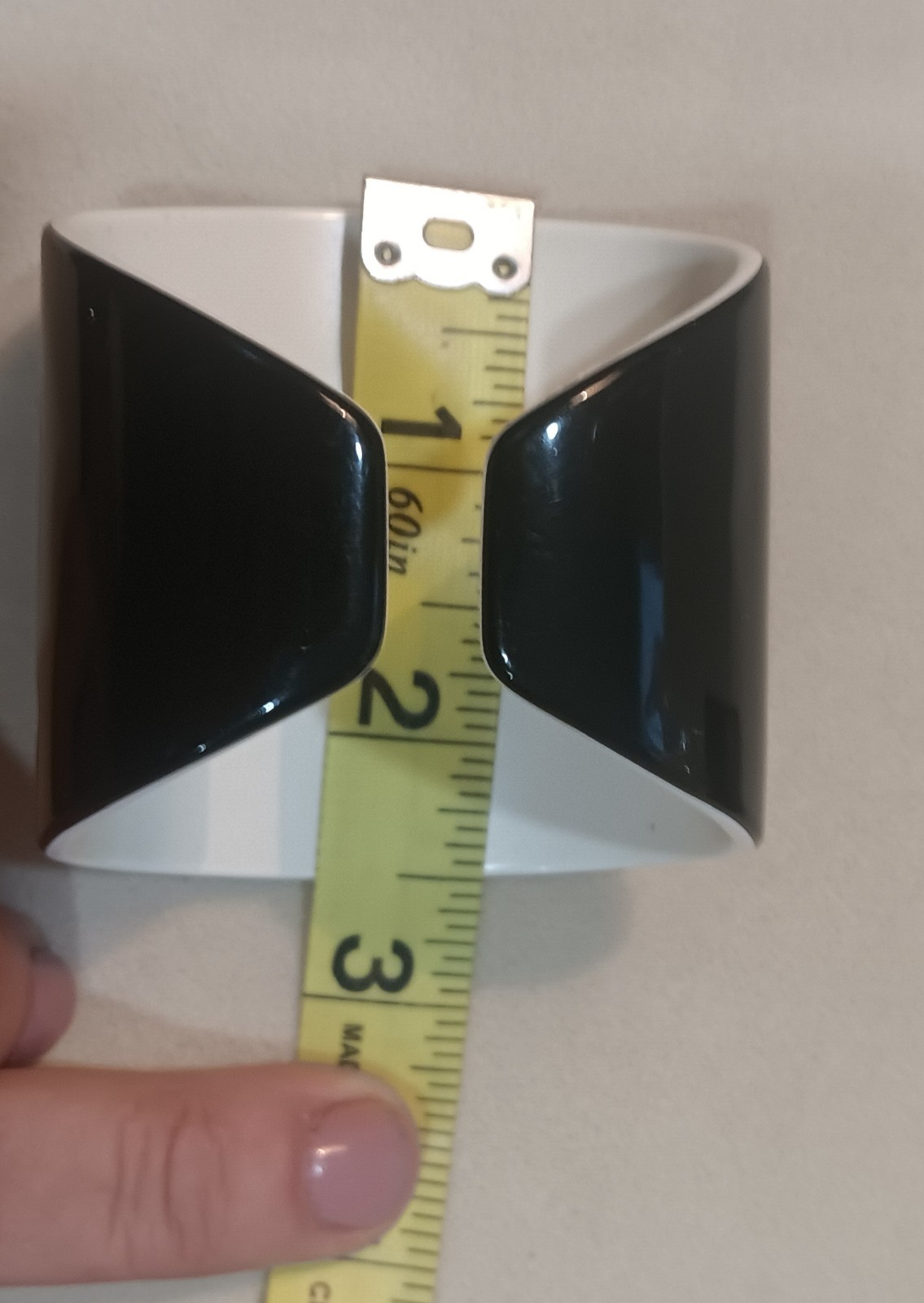 Vintage CHANEL CC Logo Black White Resin Wide Cuff Bracelet With Original Box