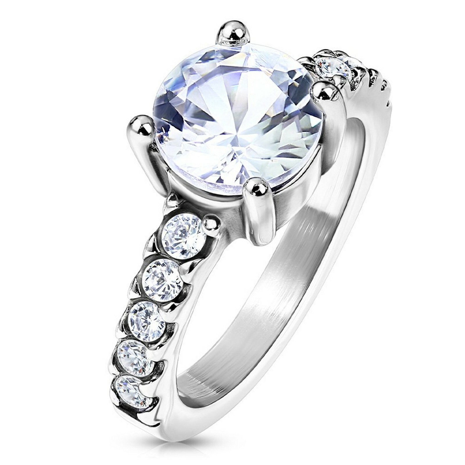 Solitaire with Accents Engagement Ring Stainless Steel Anniversary Wedding Band