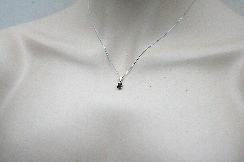 9ct White Gold Black CZ Pendant small necklace with chain Gift Boxed Made in UK