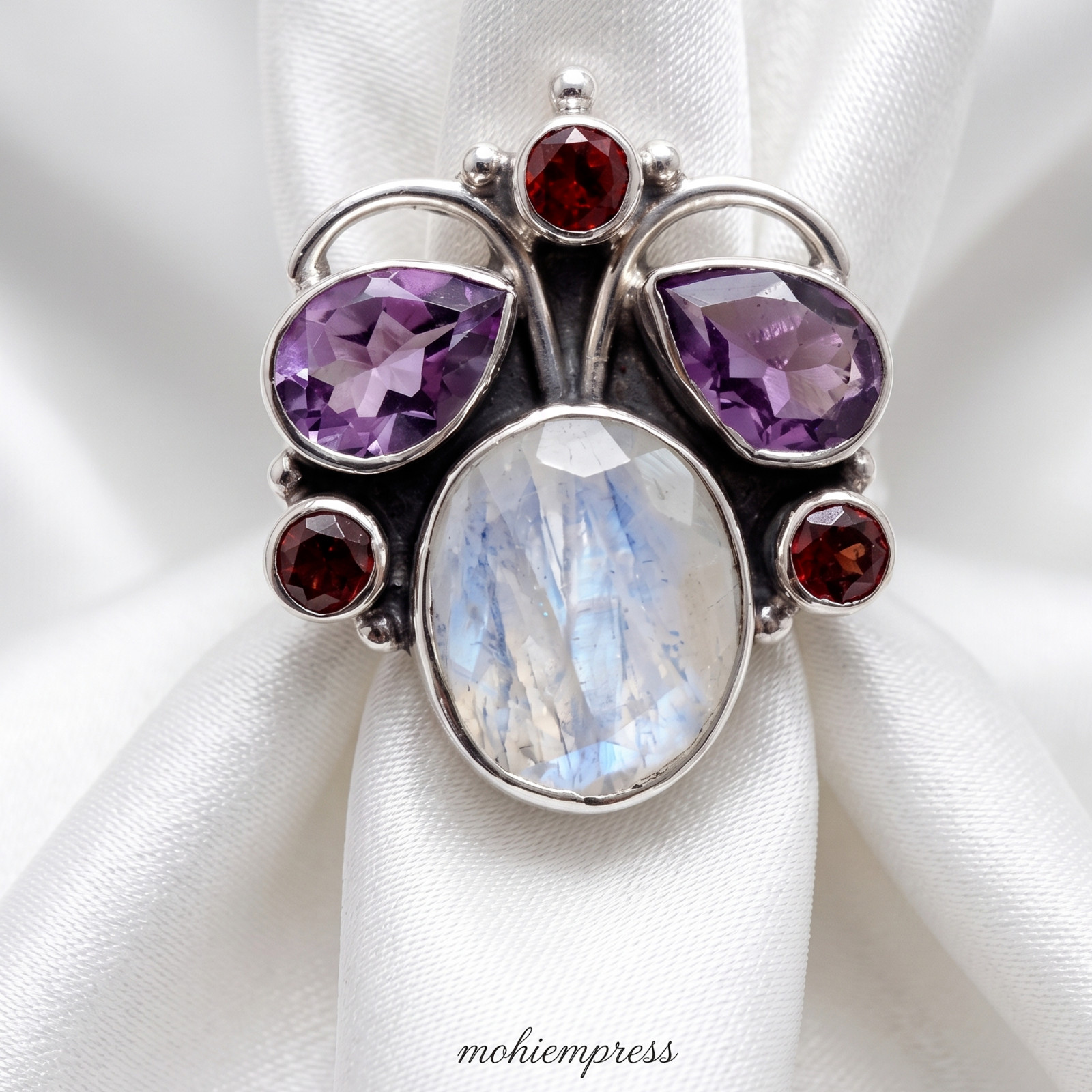925 Sterling Silver Natural Multi-Stone Bee Ring, Handmade Jewelry