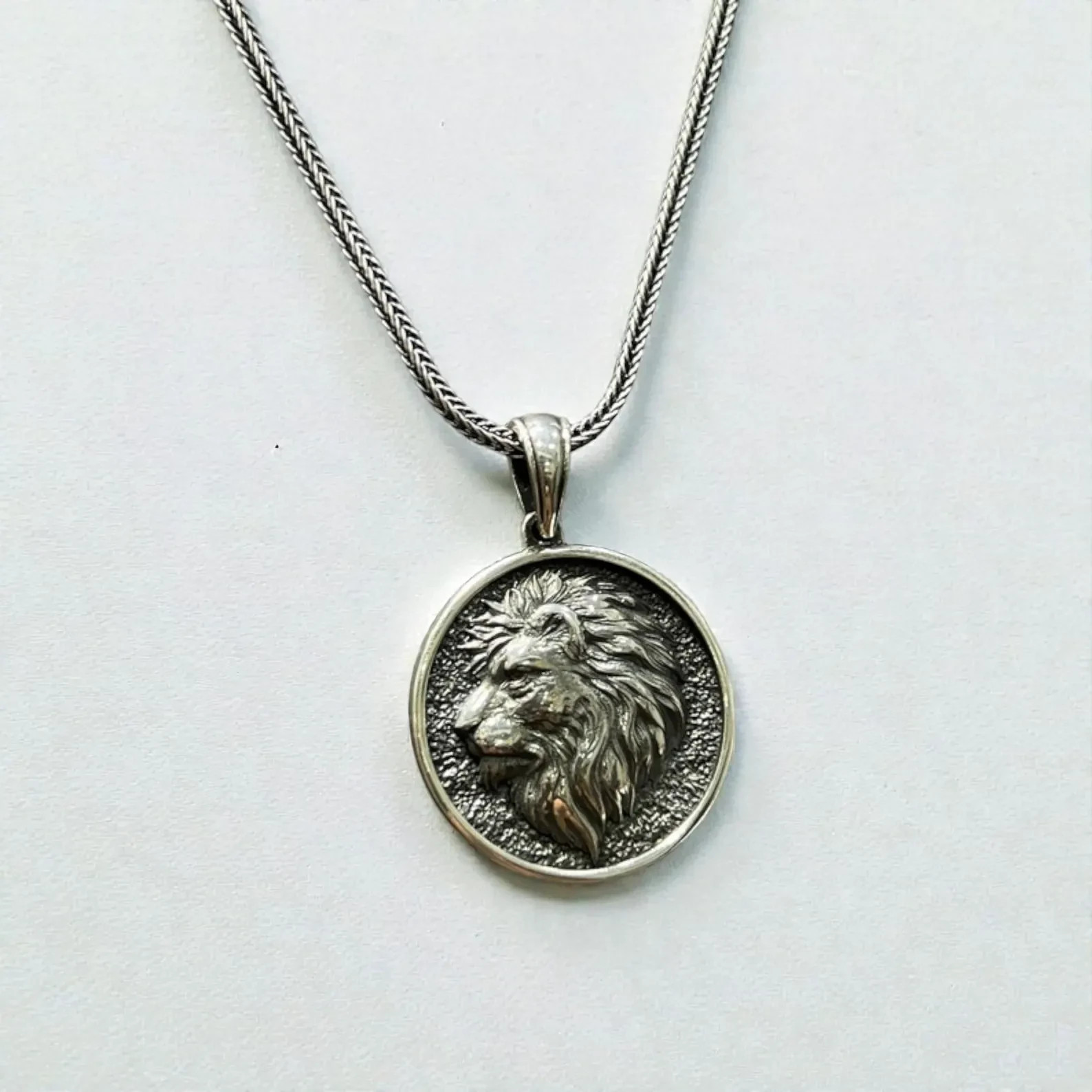 925 sterling Oxidized Sterling Silver Lion Head Pendant, Bohemian Charm