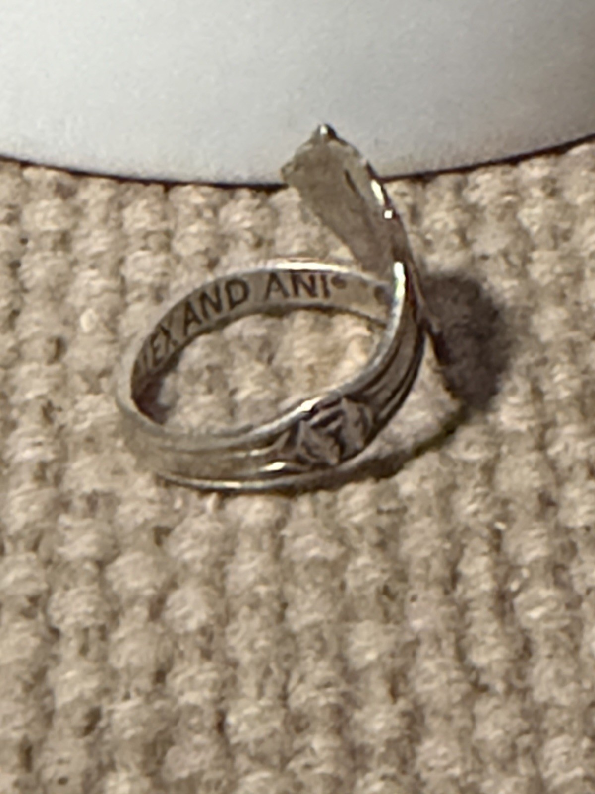 ALEX AND ANI Silver Metal Leaf Wrap Band Ring Size 7, Silver Tone, Signed