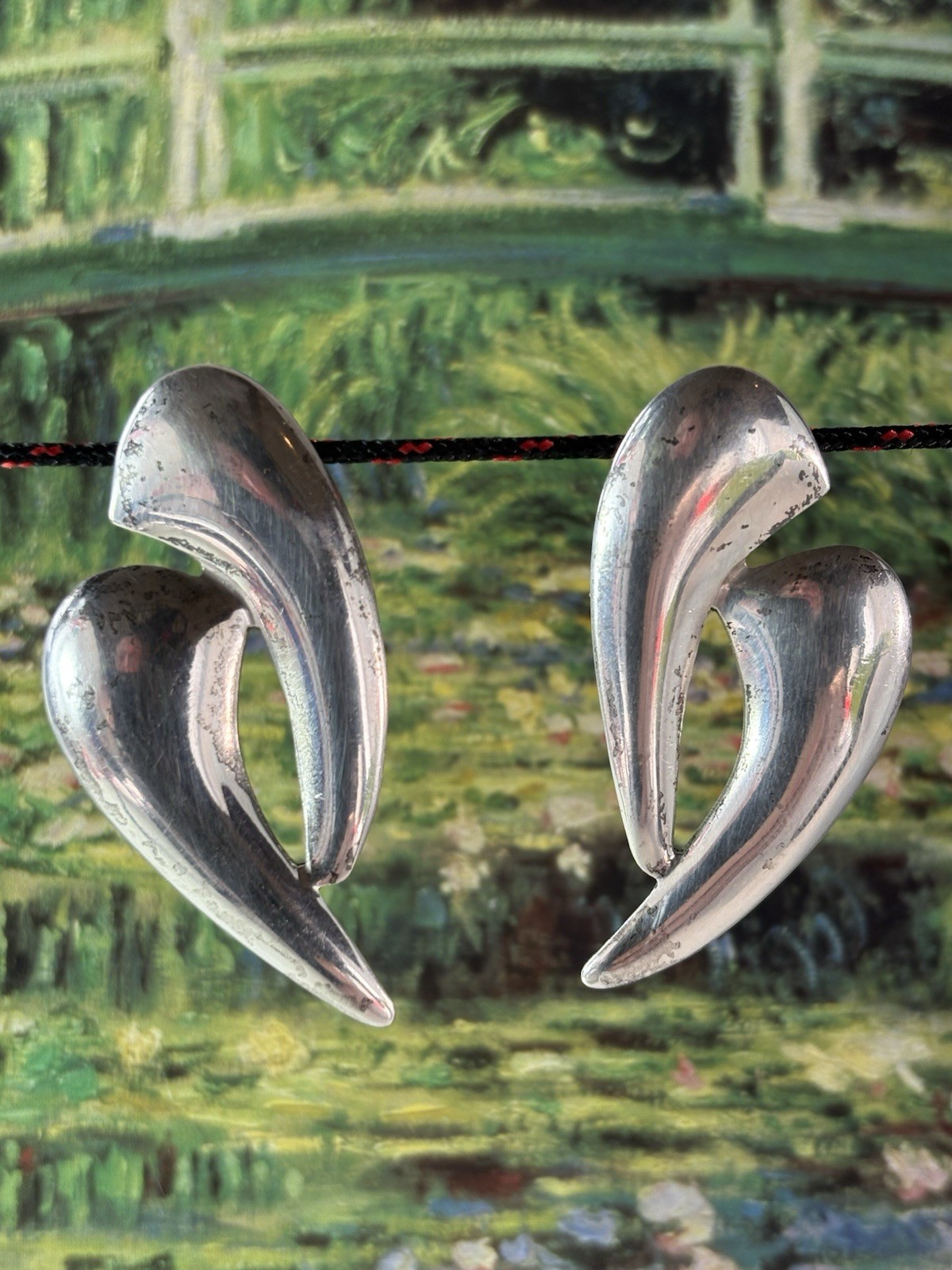 Vintage Taxco Mexico 925 Sterling Silver Modernist Sculptural Stud Earrings 15g