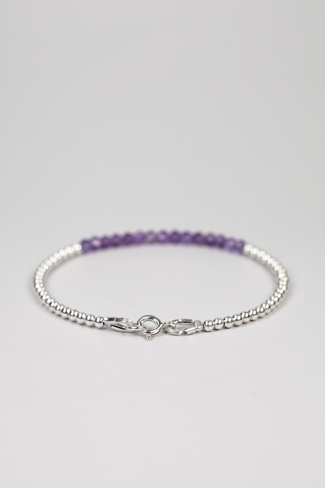 2-3MM Dainty Amethyst Faceted Round Gemstone Silver Filled Beads Bracelet 6-8”