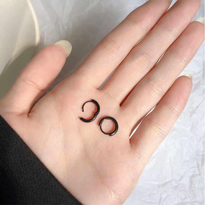 925 Sterling Silver Girl Children Black Small Huggie Hoop Earrings 3/8 inch A30