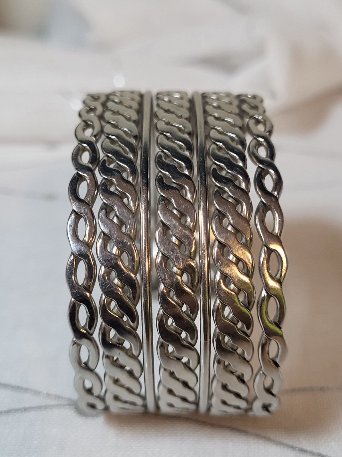 Silver Tone Chain Open Cuff Bangle Bracelet Women’s 7 inch Adjustable Jewelry