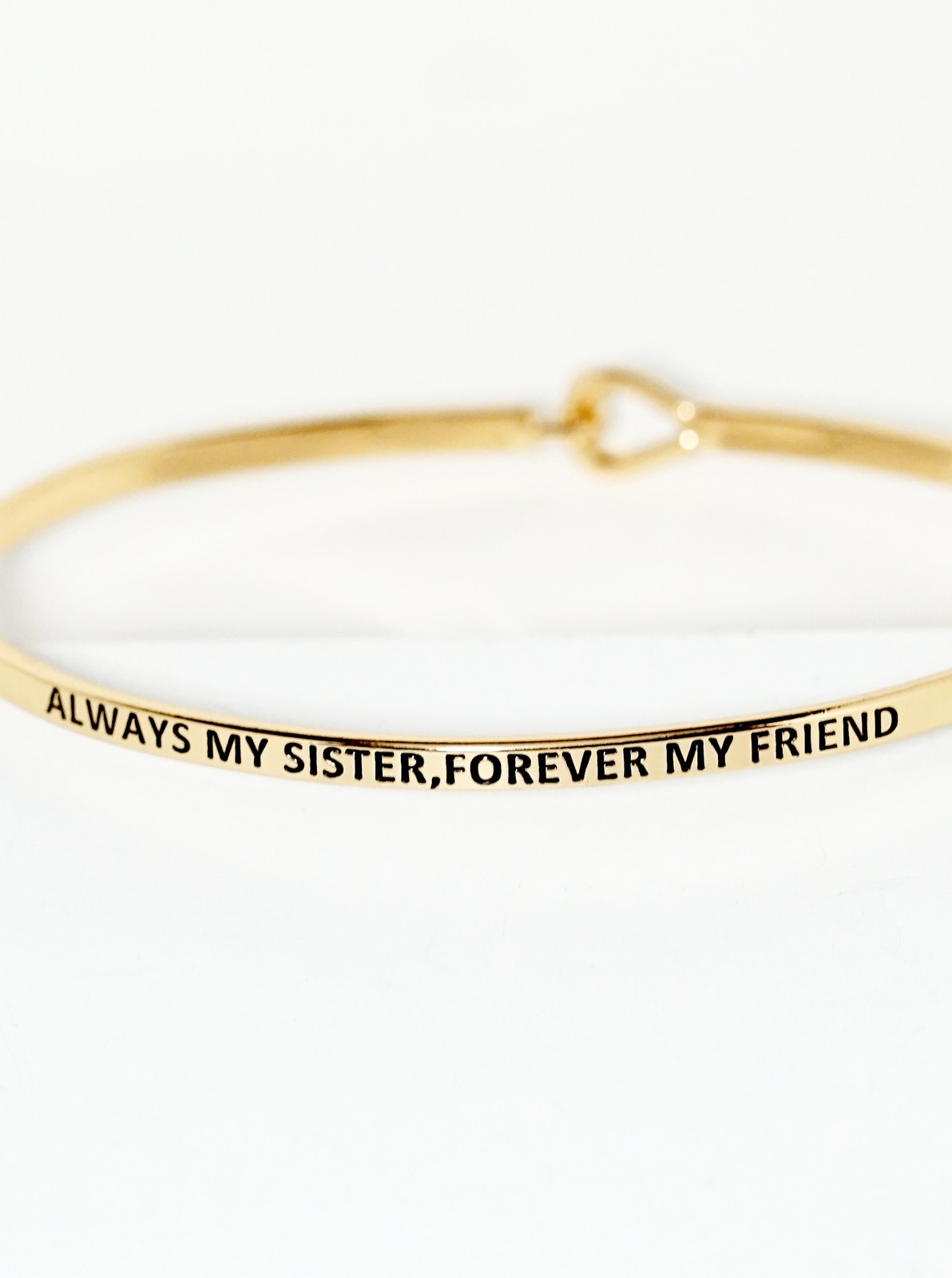 Always My Sister Forever My Friend Engraved Brass Bangle, Gold or Silver