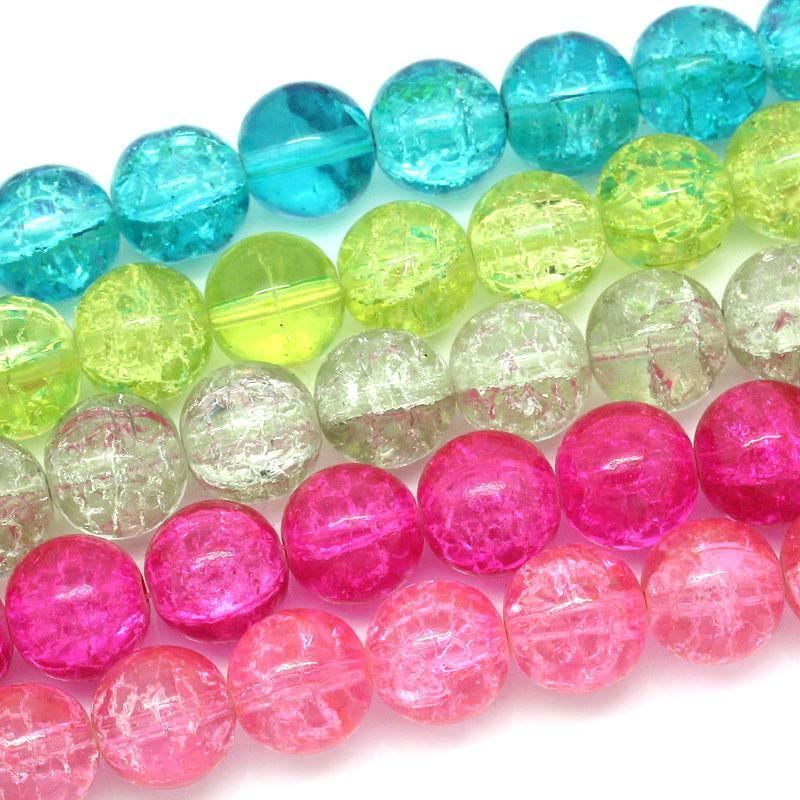 Sexy Sparkles 1 Strand, Light Pink Crackle Glass Round Beads 14mm Dia, 79cm (31