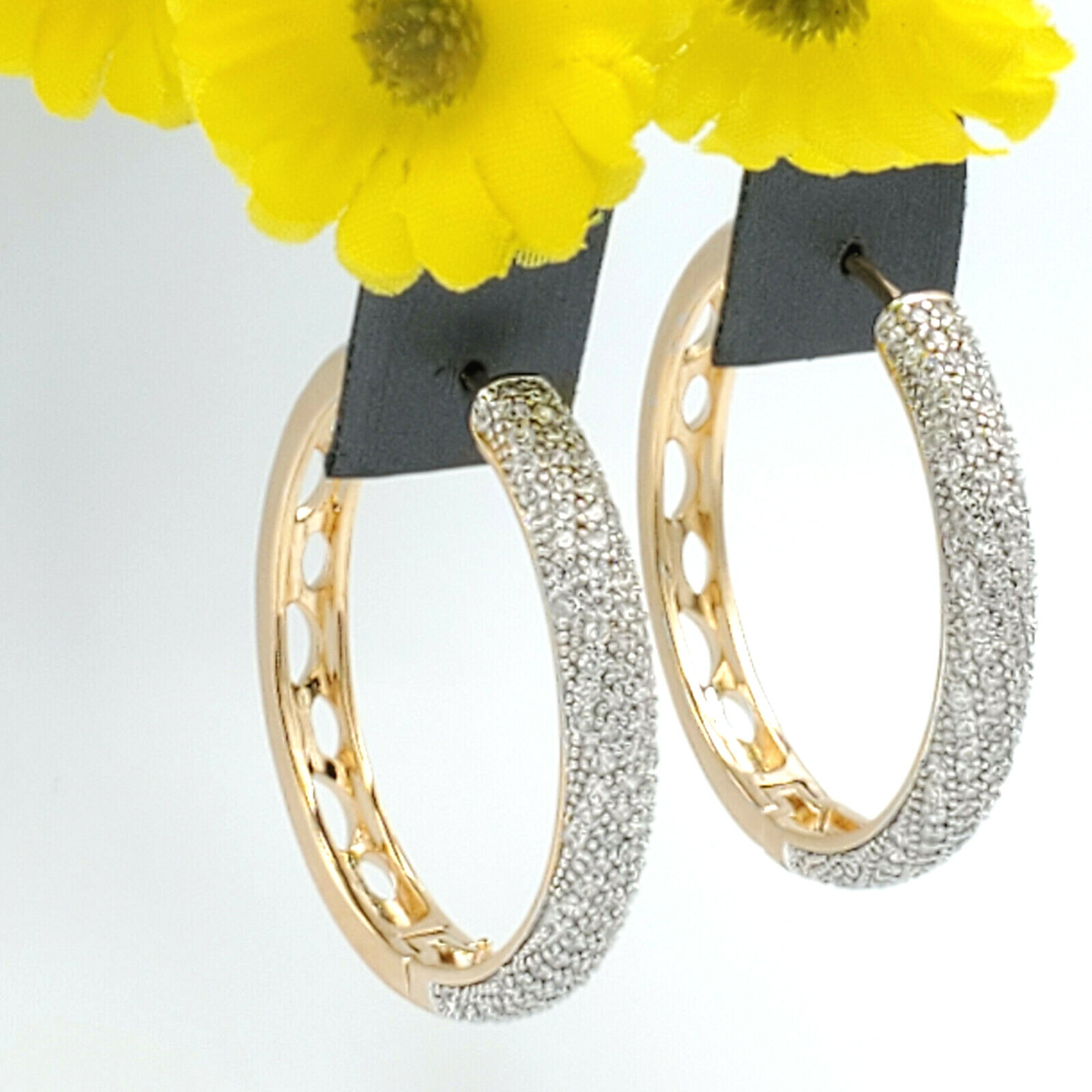 18k Gold Plated Clear Crystals Luxury Hoops Earrings. Premium. Oro Laminado