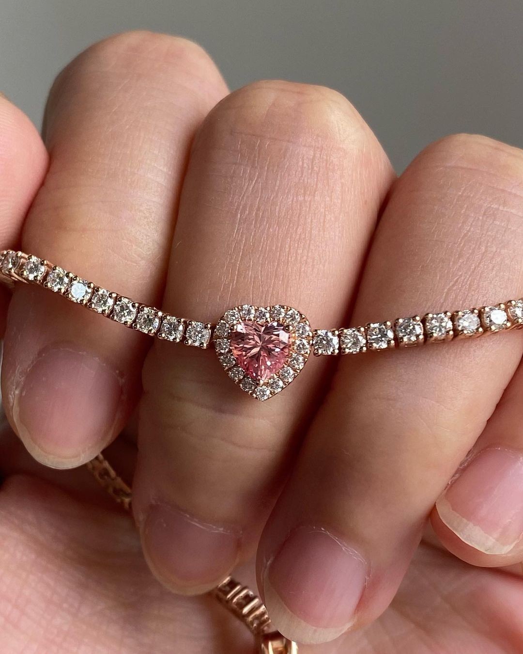 Pink Heart Cut Simulated CZ Halo 925 Sterling Silver Valentine Tennis Bracelet