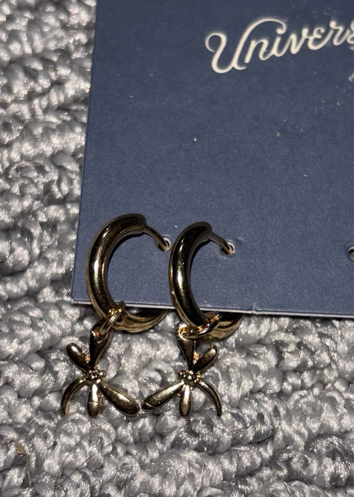 Universal Thread Hoop Dragonfly Earrings – Gold Tone – Nickel-free – NEW