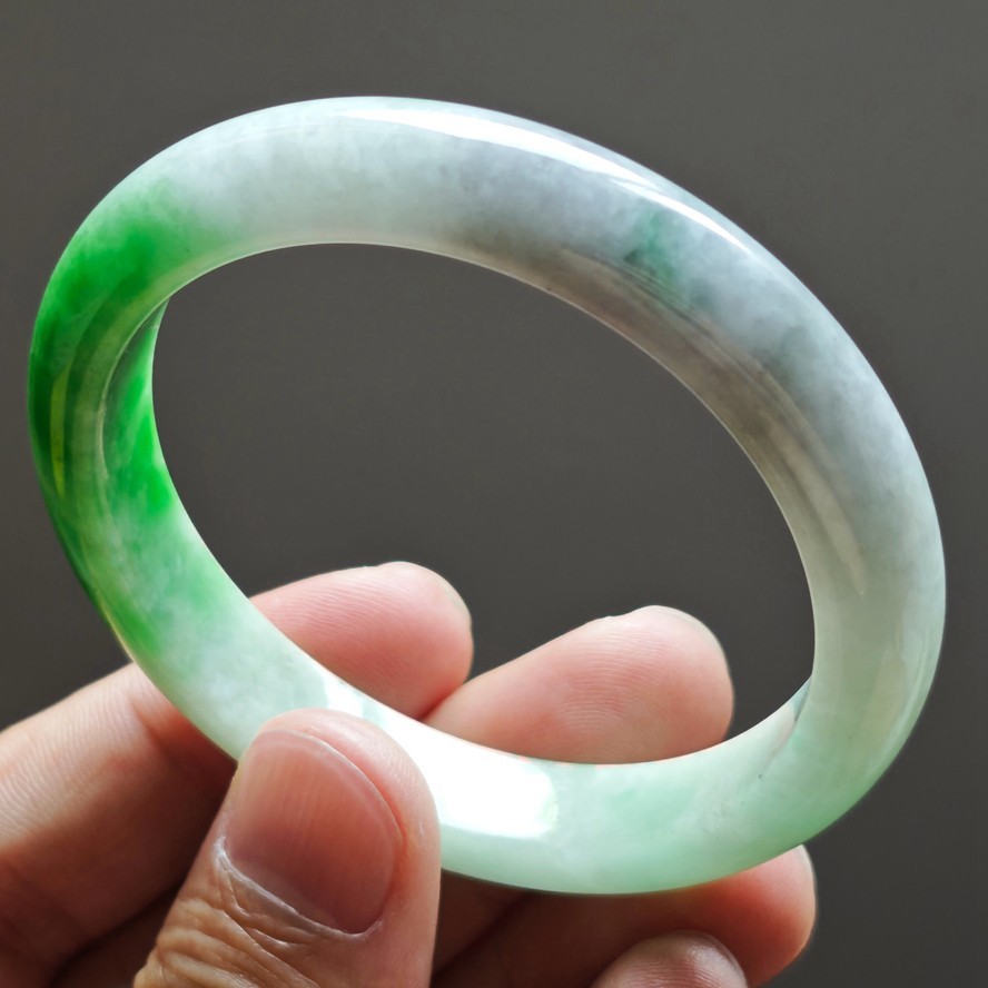 56mm Natural Burma Green Purple Jadeite Jade Bracelet Emerald Jade Bangle 4082