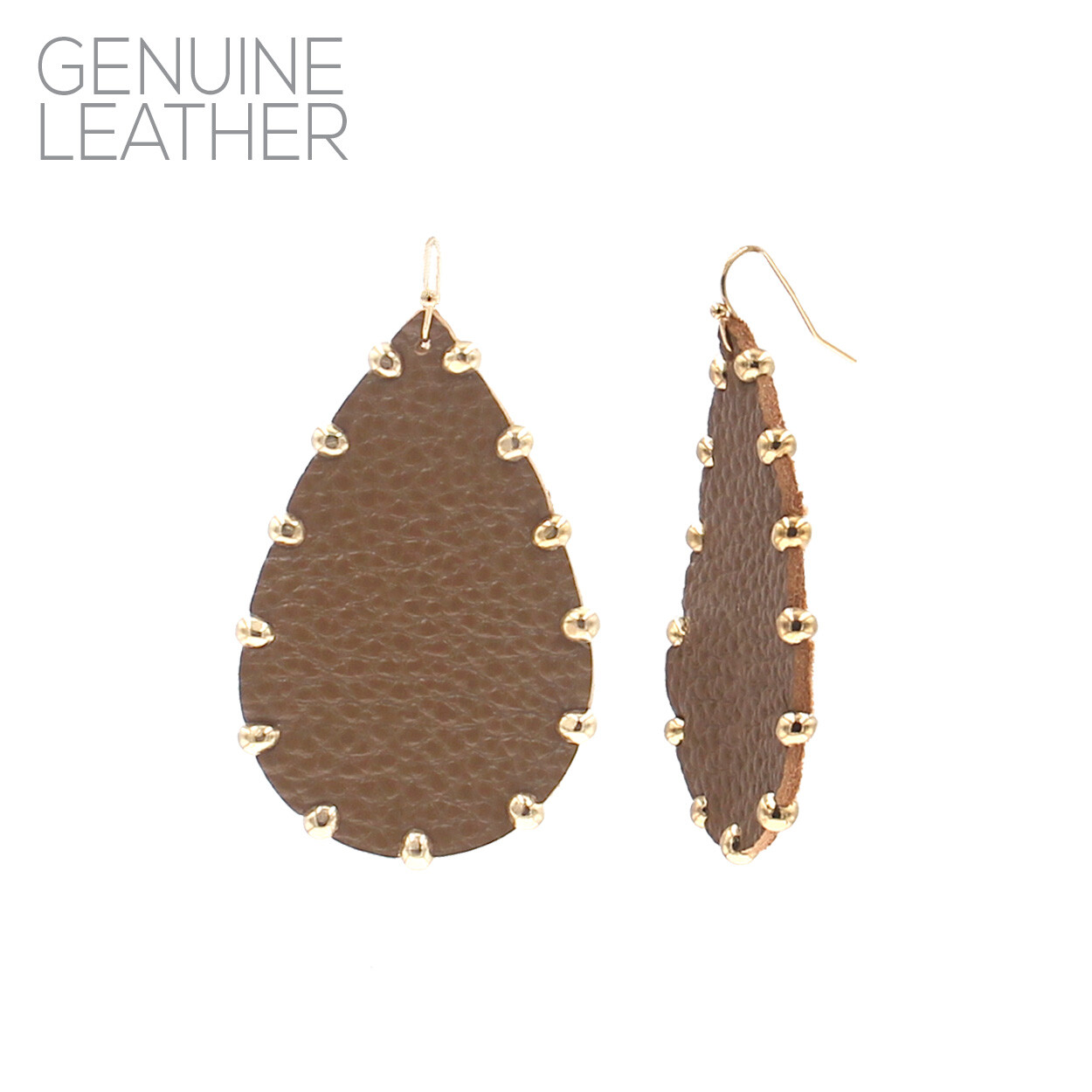 Genuine Leather Gold Studded Teardrop Earrings in 4 Colors (1.57×2.60in)