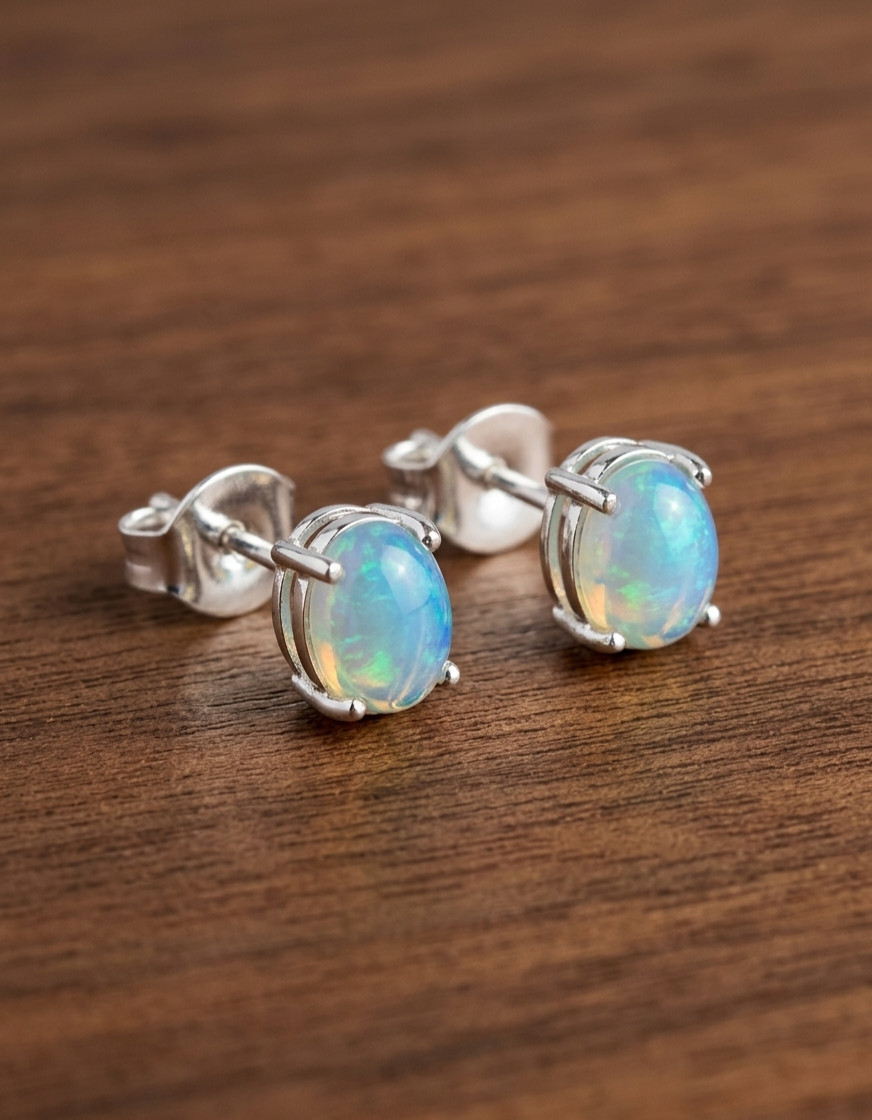 Handmade Brass Gold Color Fancy Unique Opal Studs Eyerrings Comes With Chain.