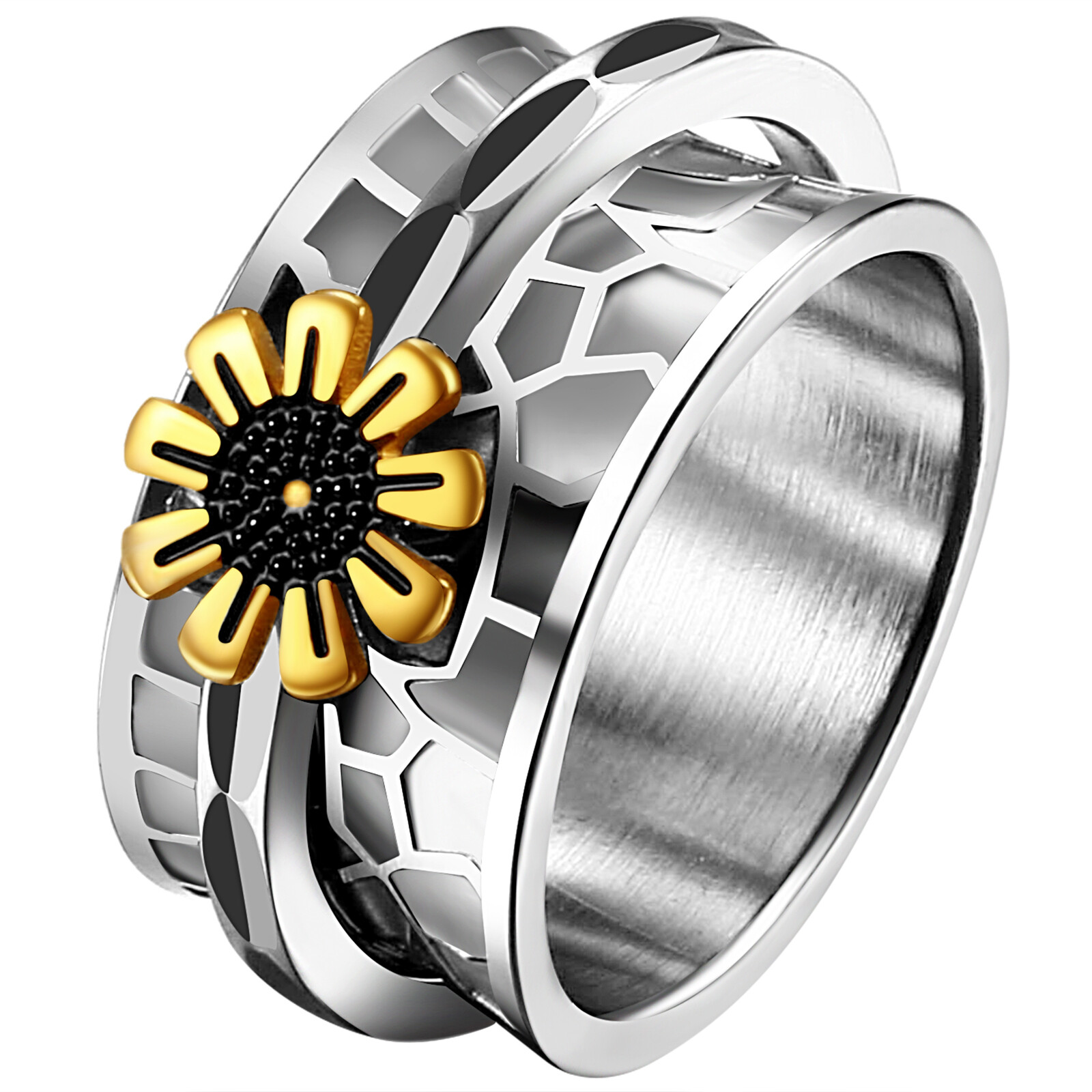 Women’s Flower Daisy Spinner Ring Stainless Steel Meditation Fidget Band Gift