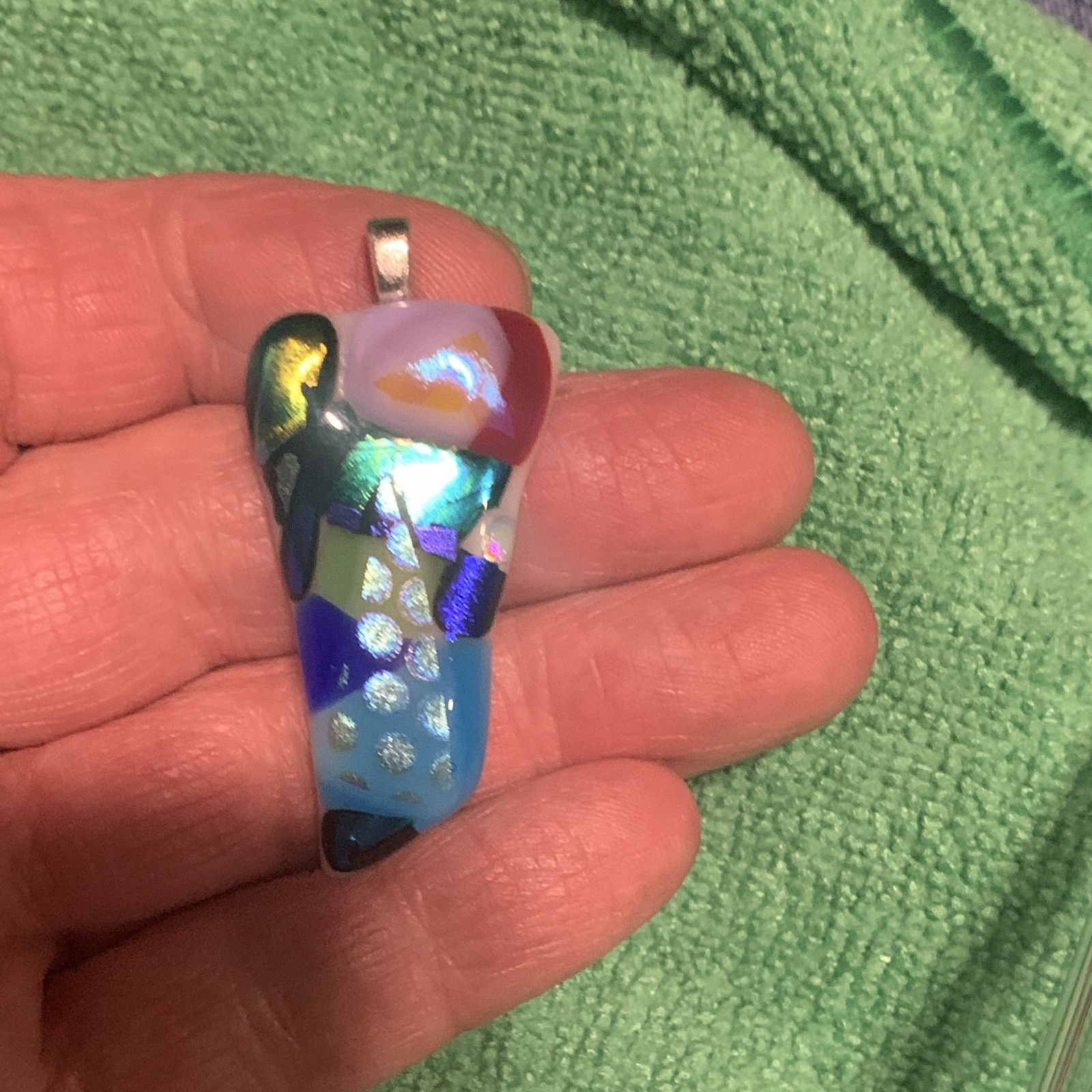 Vintage Artisan Dichroic Fused Art Glass Pendant Lot of 4 Colorful Jewelry
