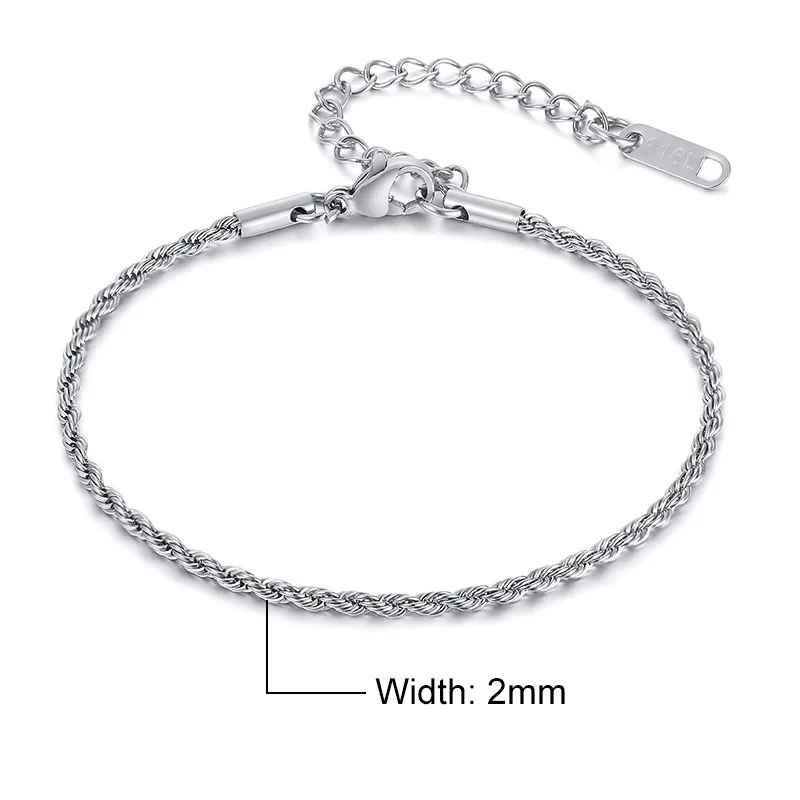 Unisex Rope Chain Bracelets for Men Women, Stainless Steel Twisted Links Chain