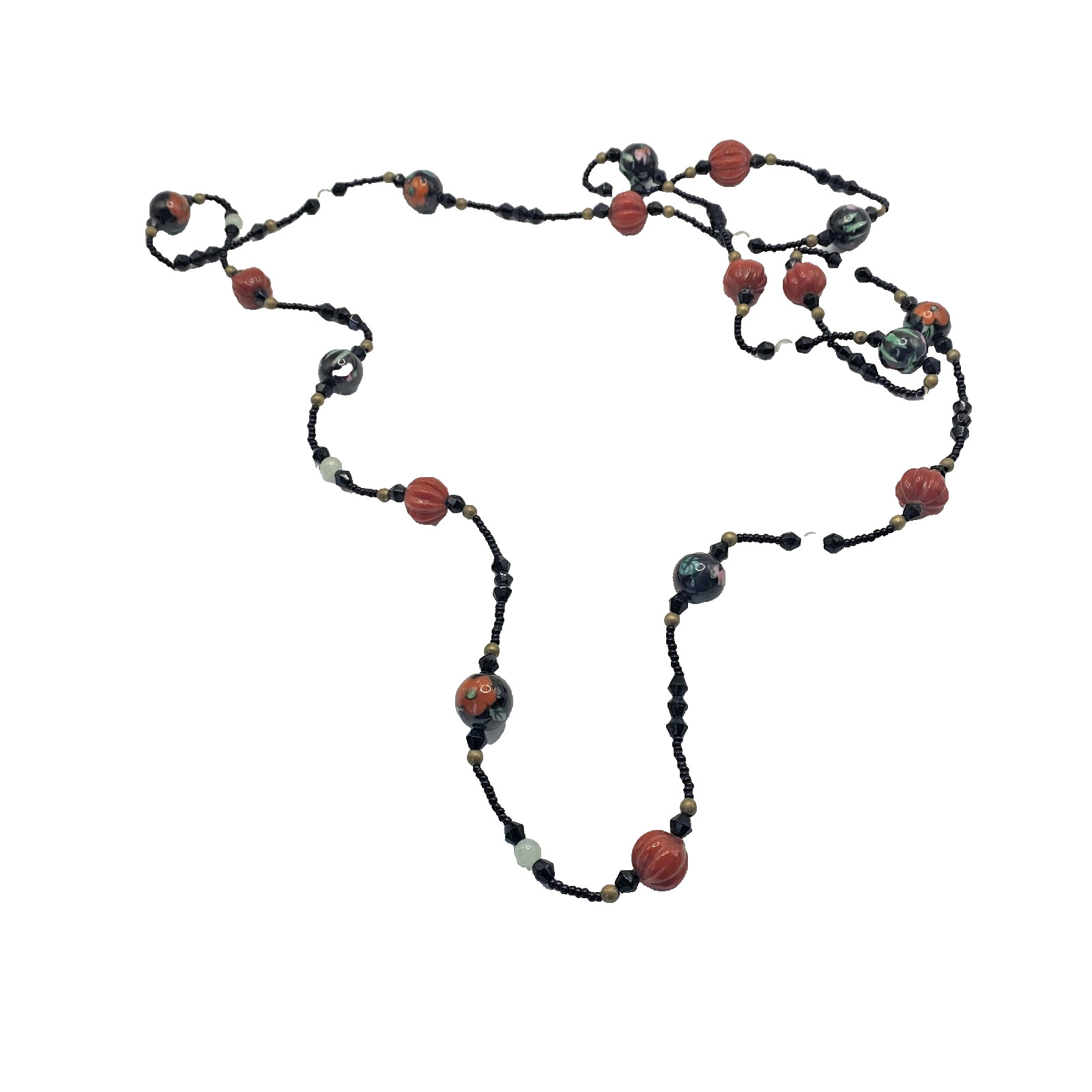 Black Glass Beaded Station Necklace Floral Multicolor Lampwork 50 In Jewelry