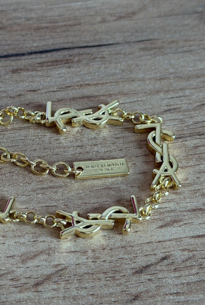 Saint Laurent Monogram YSL Chain Bracelet Logo Link Designer Gold Tone Jewelry