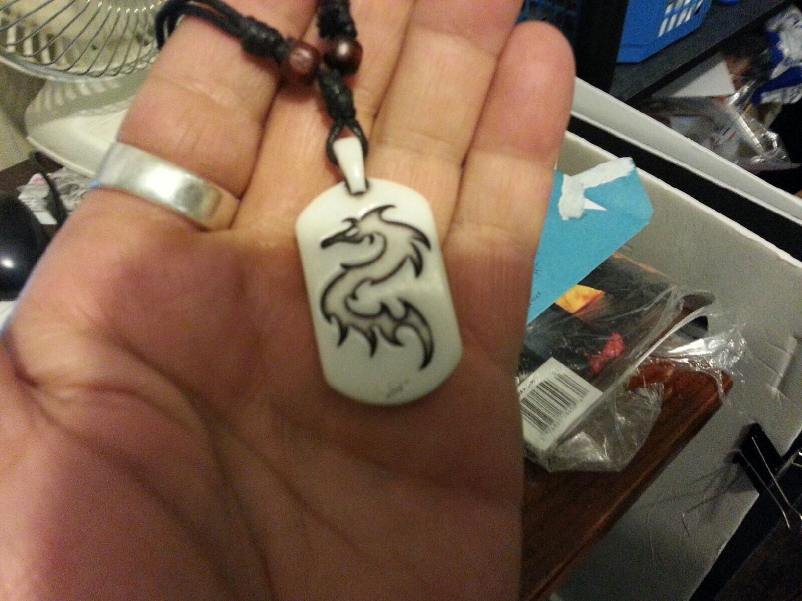 White Dragon Necklace Martial Arts Jitsu Karate Imitation Yak Bone T16-2