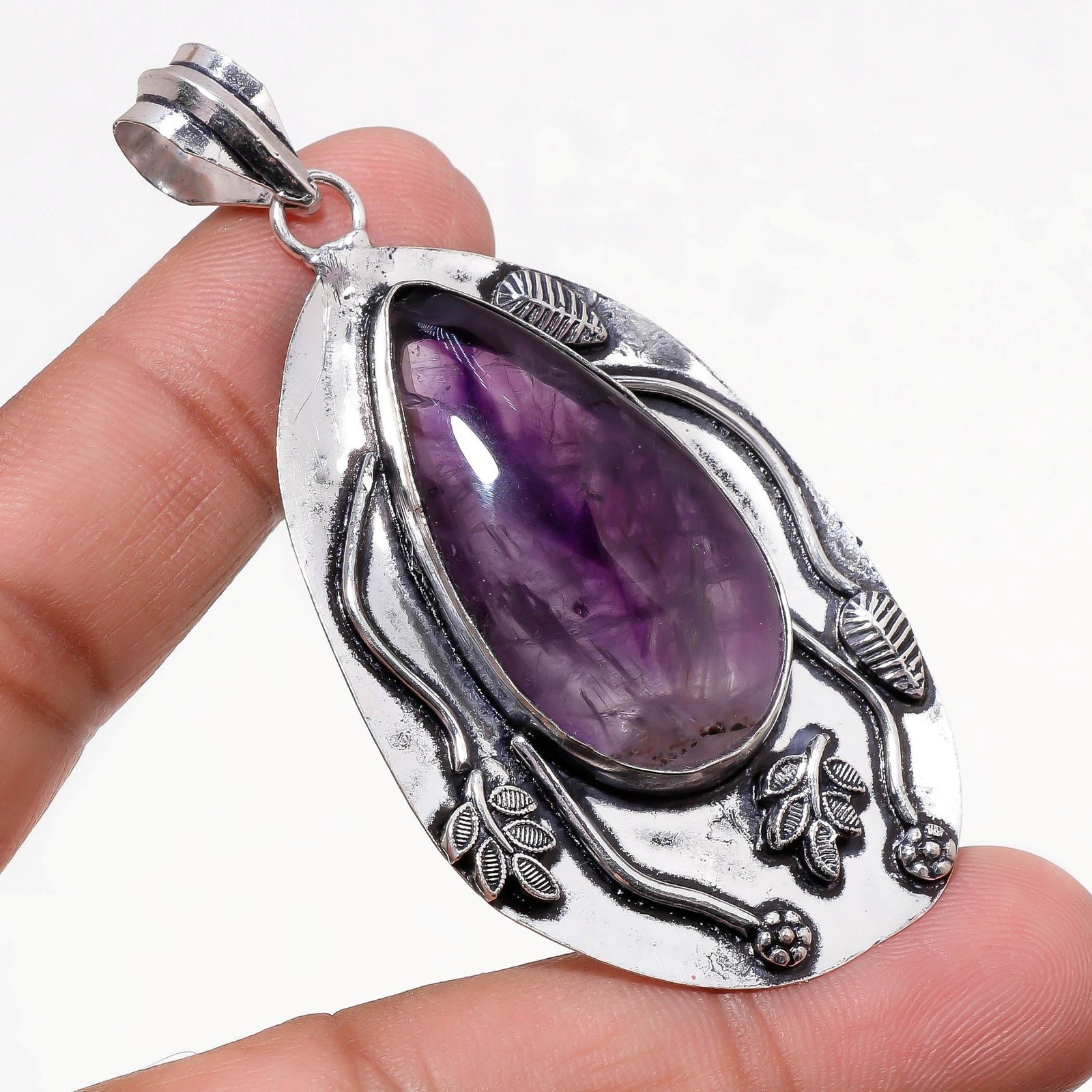 African Amethyst Pear Gemstone Pendant Handmade Anniversary Jewelry 2.80″ FP 232