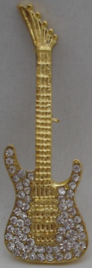 Electric Guitar Music Instrument w/Crystal Super Sparkling Rhinestone Brooch Pin