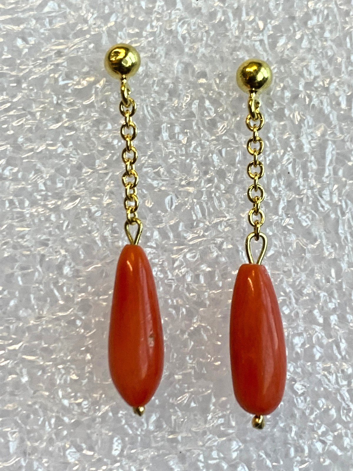14K Yellow Gold Earrings 1.62g Fine Jewelry Coral Look Dangle Studs *READ*