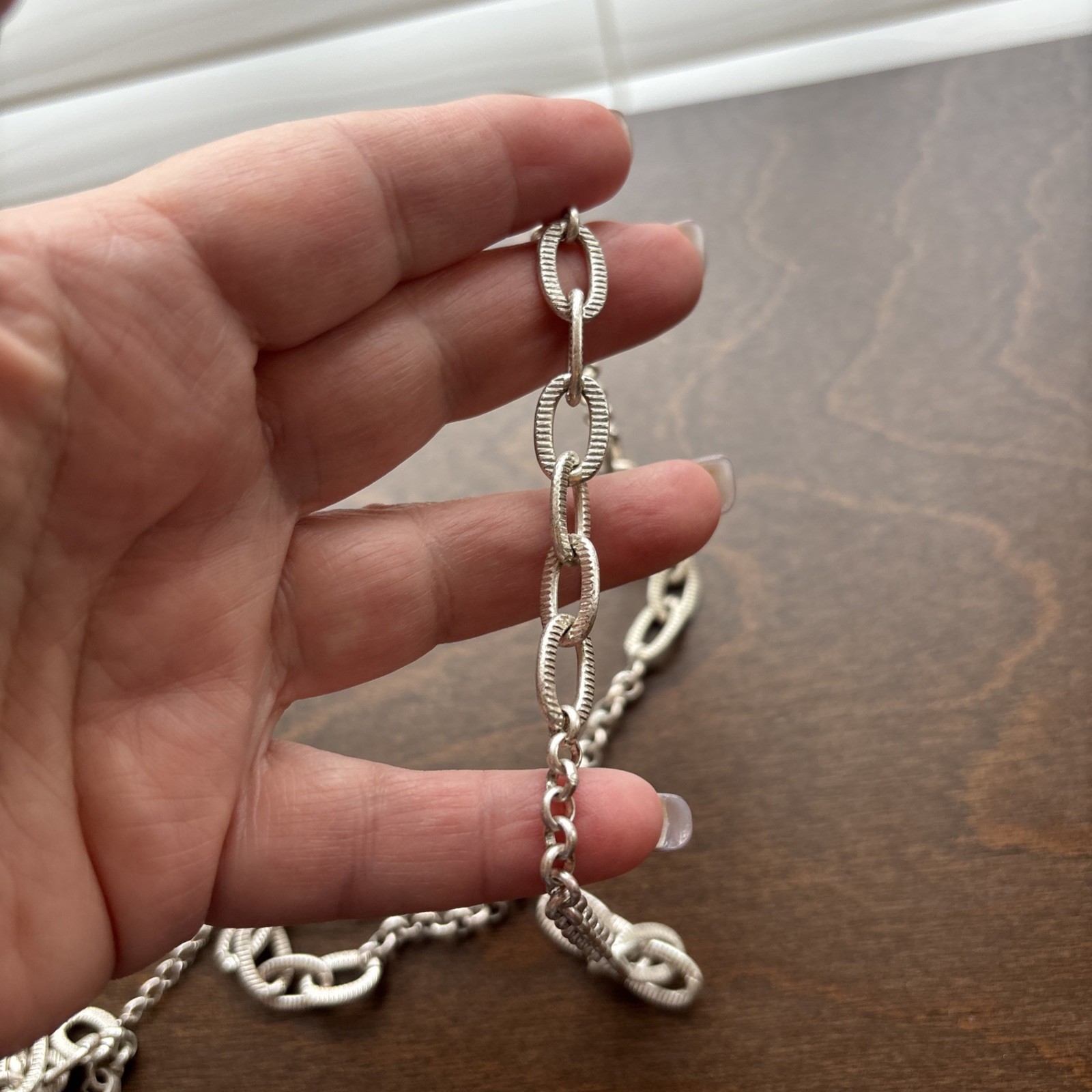 Bill Blass Signed Chunky Silverstone Choker Oval Link Textured Necklace