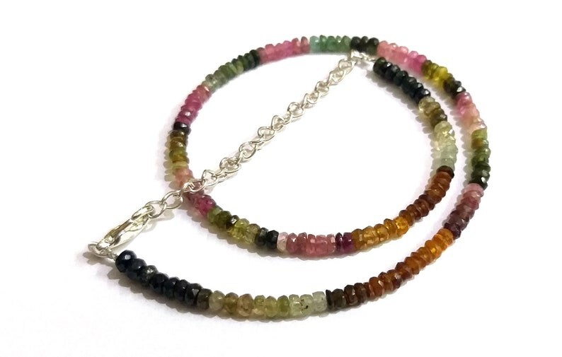 A++ Natural 3-4MM Multi Tourmaline Faceted Round Gemstone Beaded Necklaces 18”