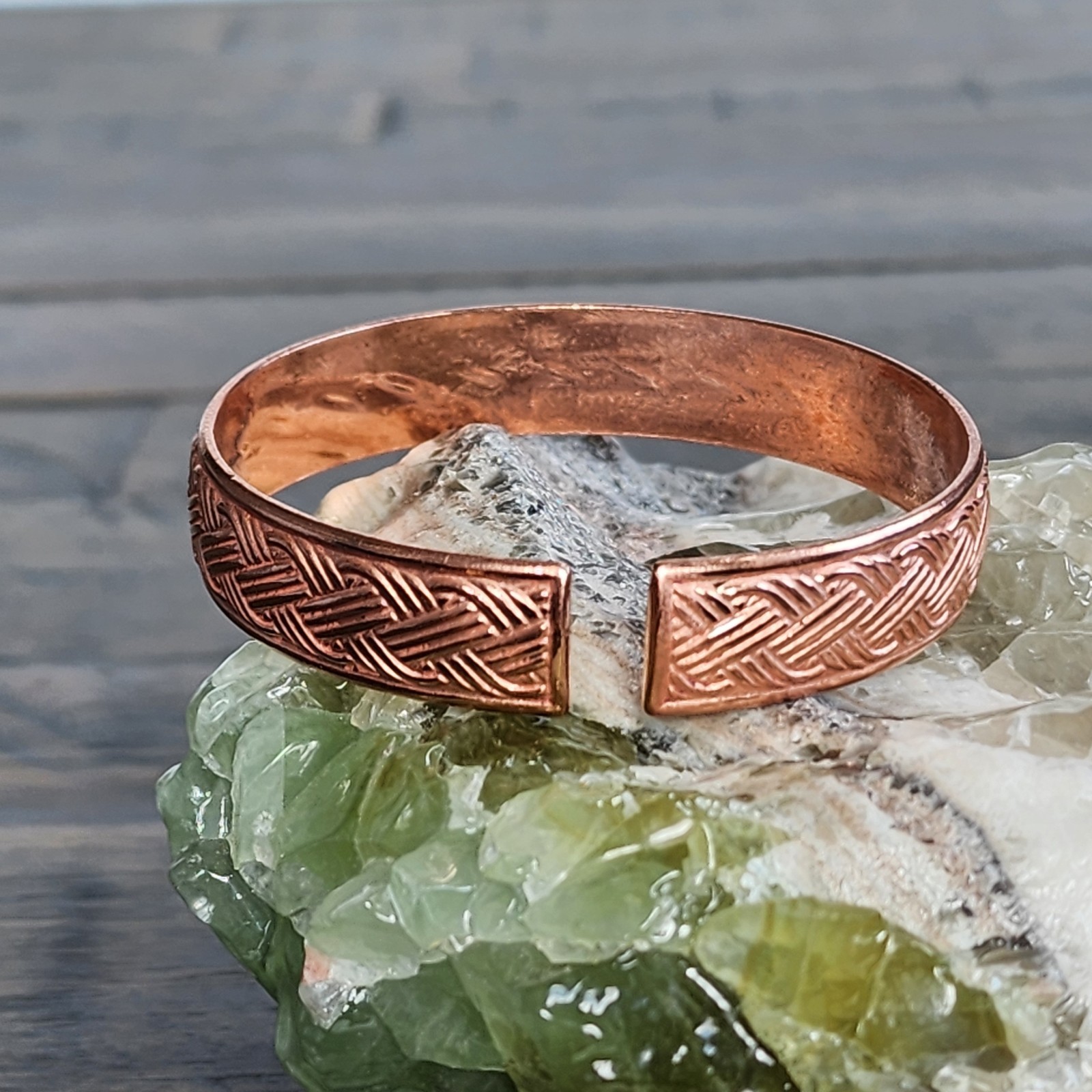 Pure Copper Bracelet Adjustable Woven Cuff 12mm Wide 19.5cm 33g Unisex