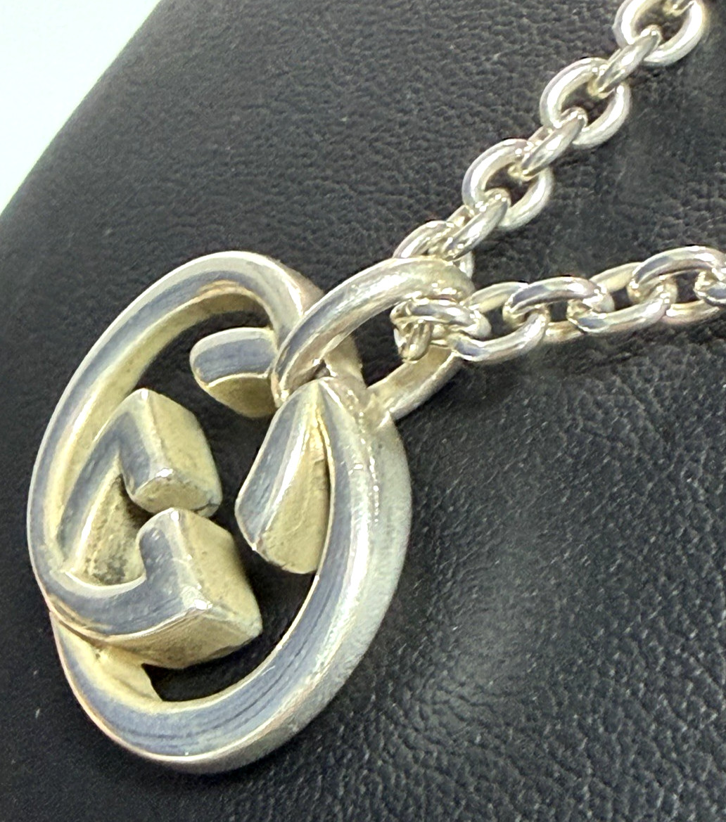 Gucci Interlocking Necklace Sterling Silver 925 Pendant with Box and Accessories