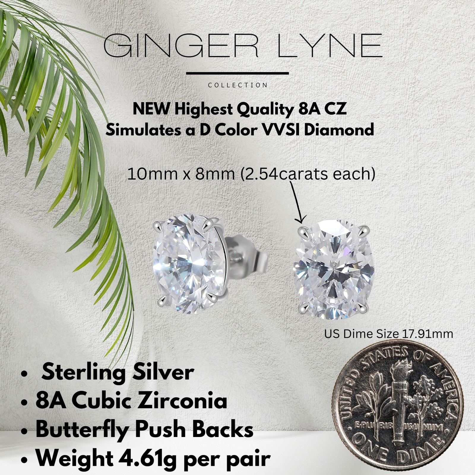 Oval Cut Stud Earrings for Women 5 Ct Simulated Diamond Sterling Silver Ginge…