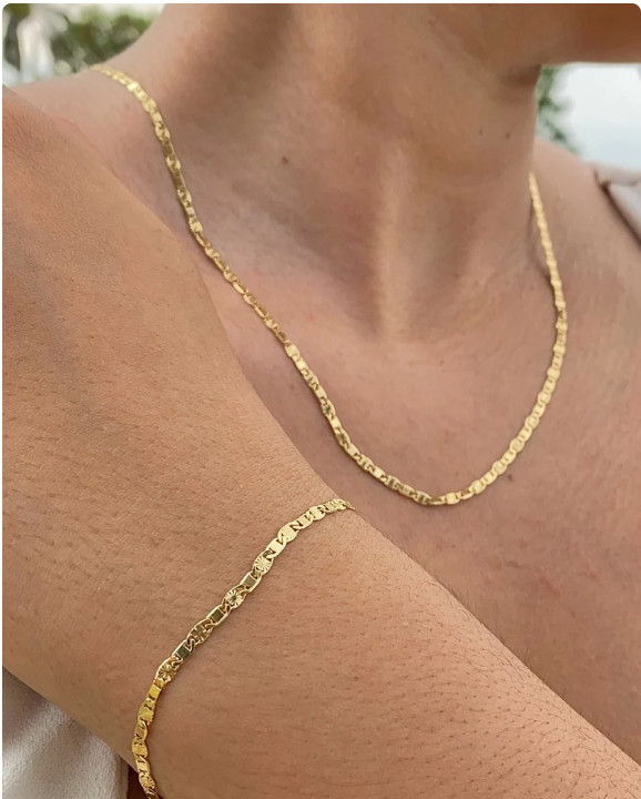Womens Mens Valentino Link Bracelet 7.5″ Necklace 20″ 14K Gold Filled